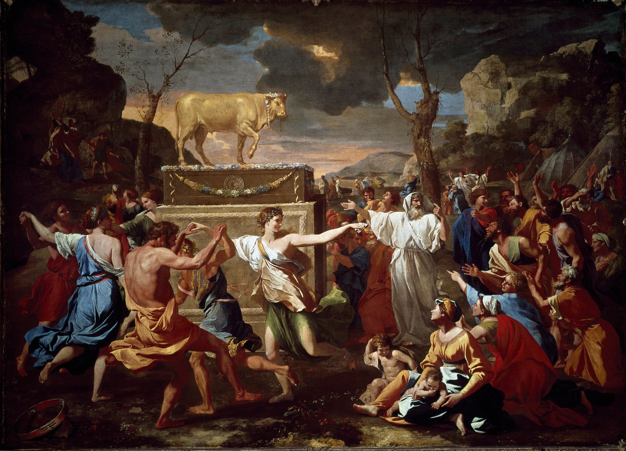 Tilbedelse af Guldkalven af Nicolas Poussin