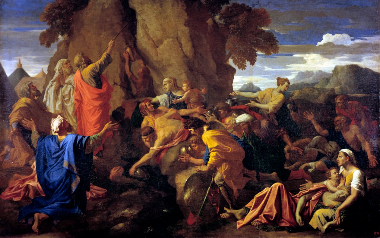 Moses slår klippen, 1649 af Nicolas Poussin