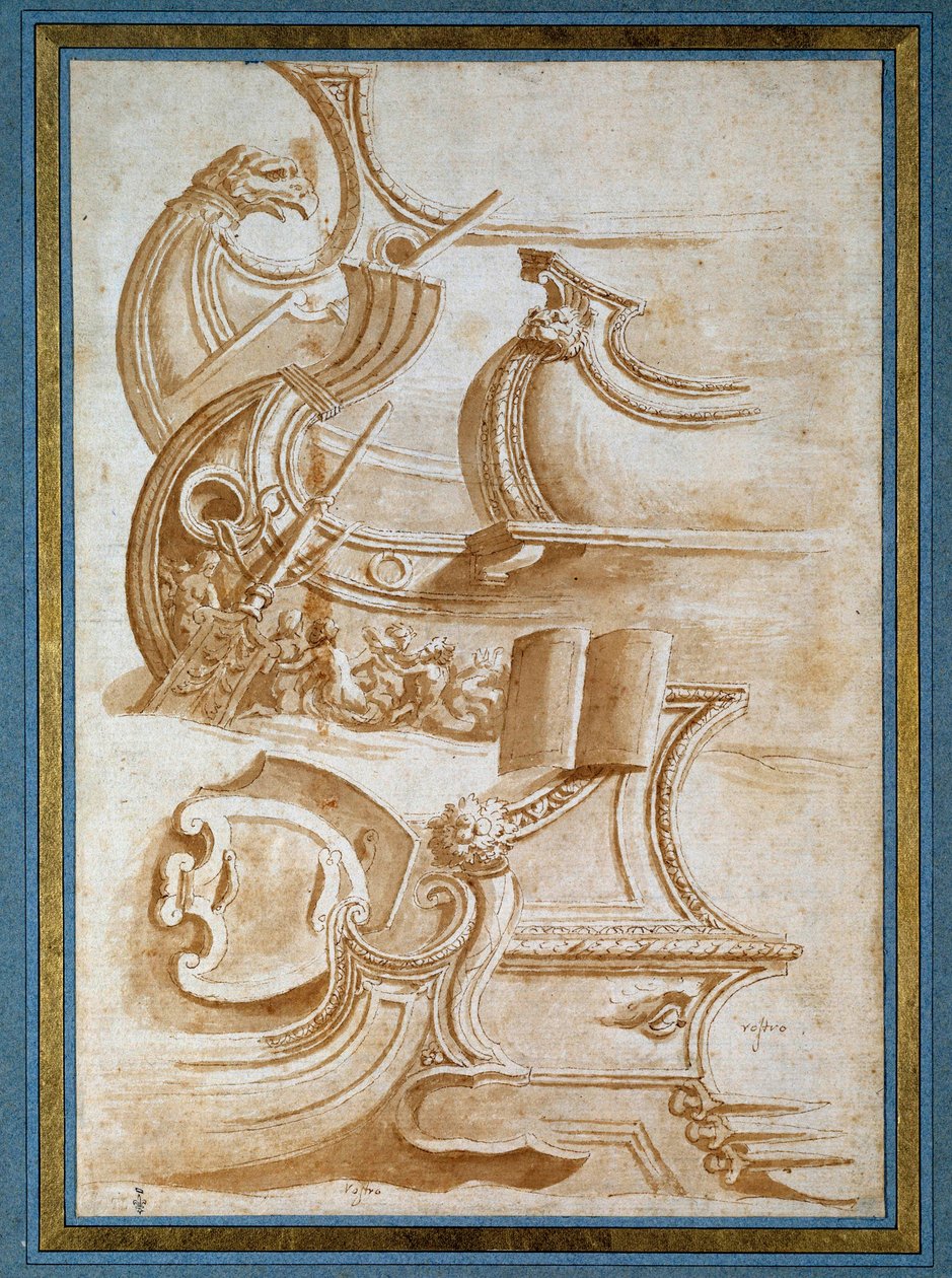Skibsbue og skjolde (efter Giulio Romano af Nicolas Poussin