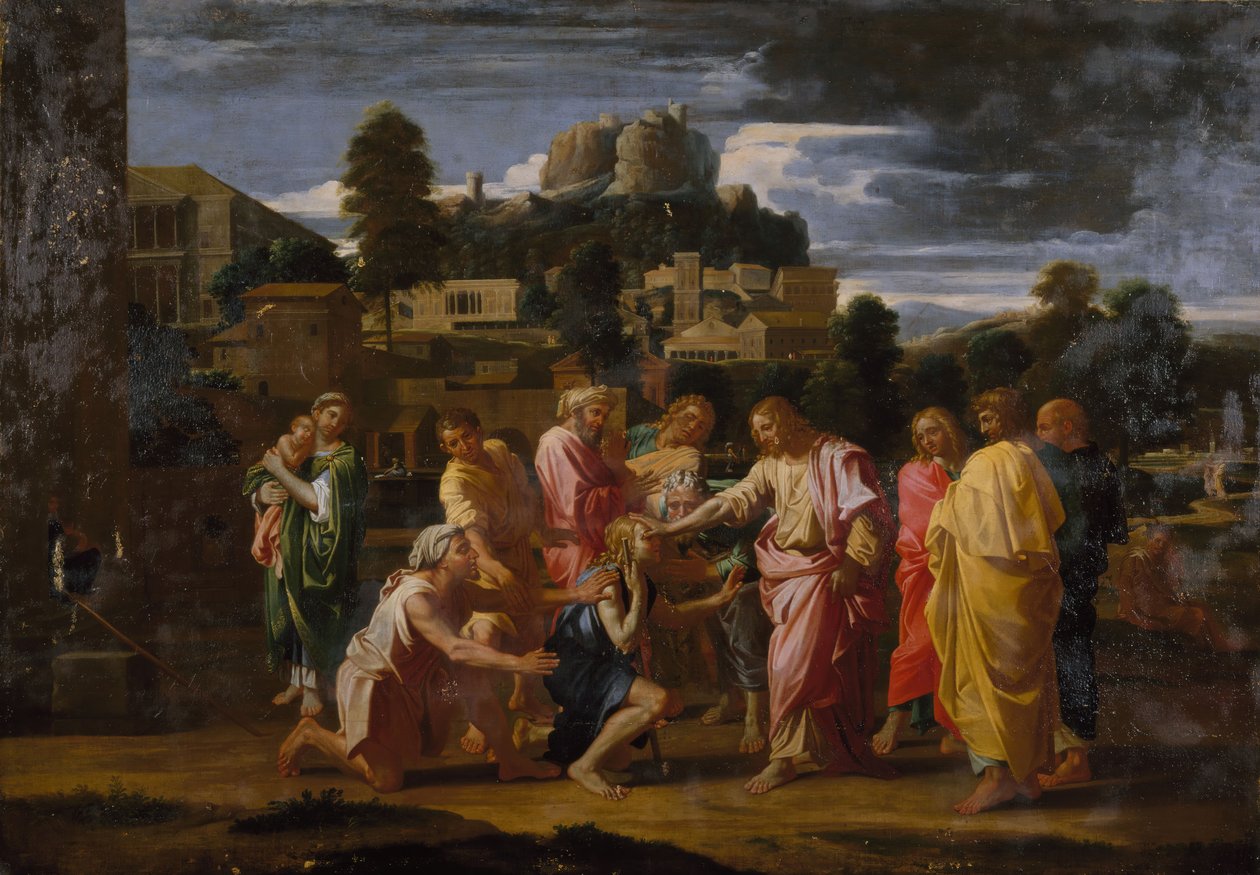 De blinde mænd i Jeriko 1650-1700. af Nicolas Poussin