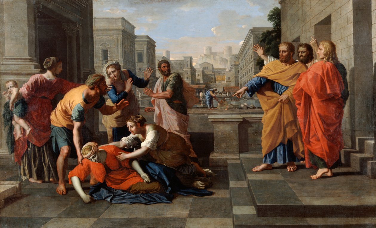Safiras død, 1652 af Nicolas Poussin