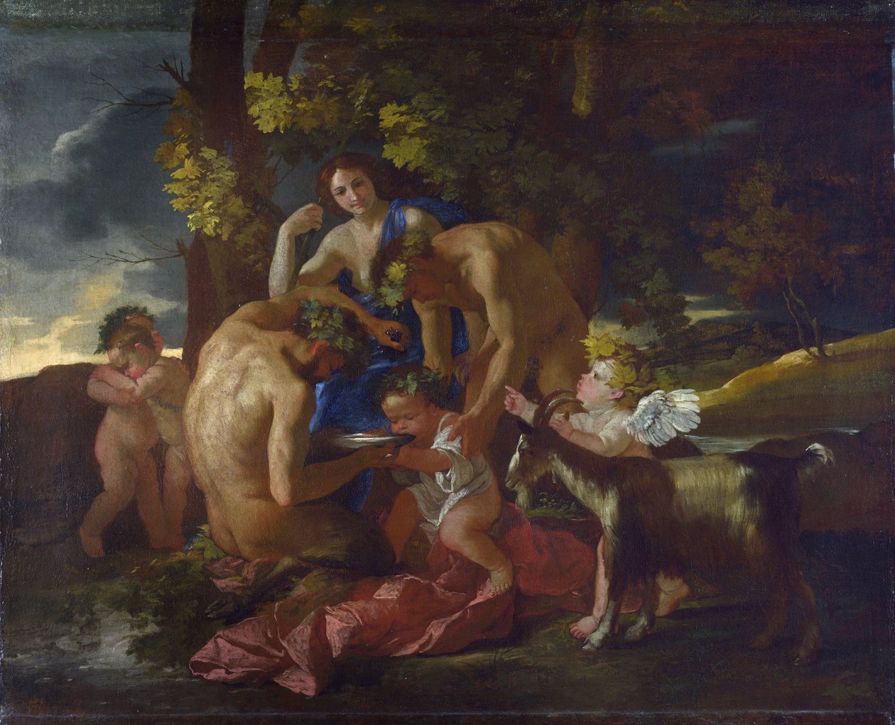 The Nurture of Bacchus, c.1628-29 af Nicolas Poussin