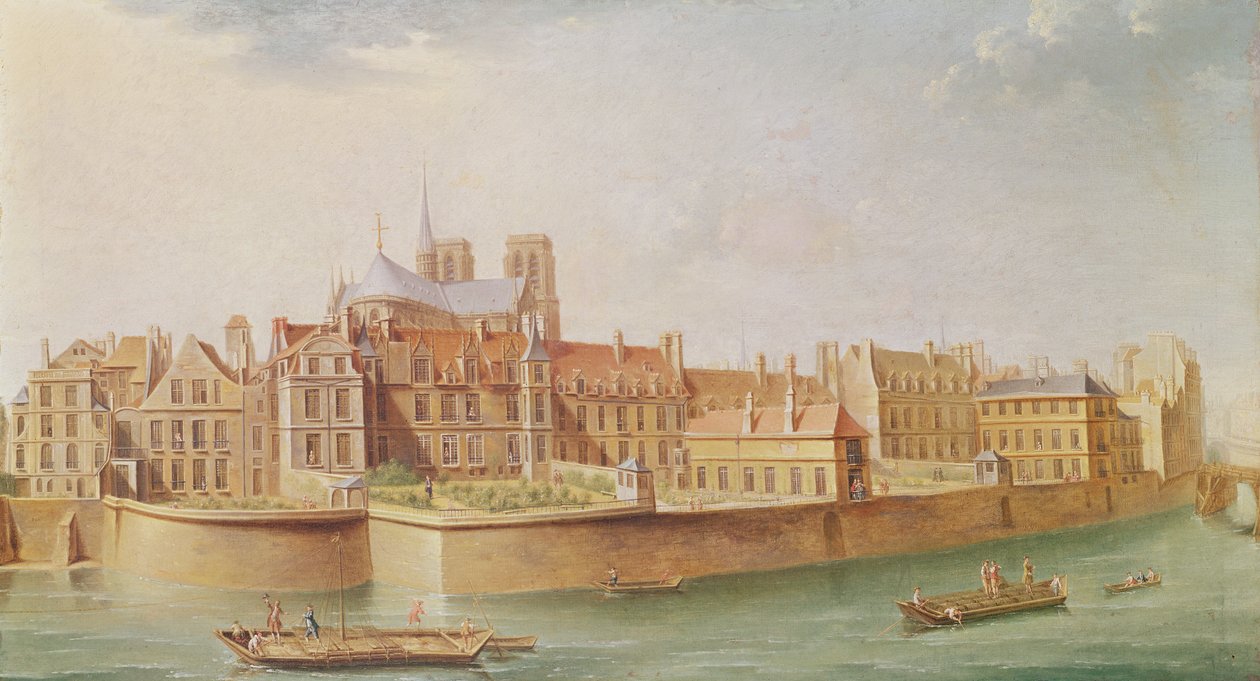 Huse i Notre-Dame-klostret, Paris af Nicolas Raguenet