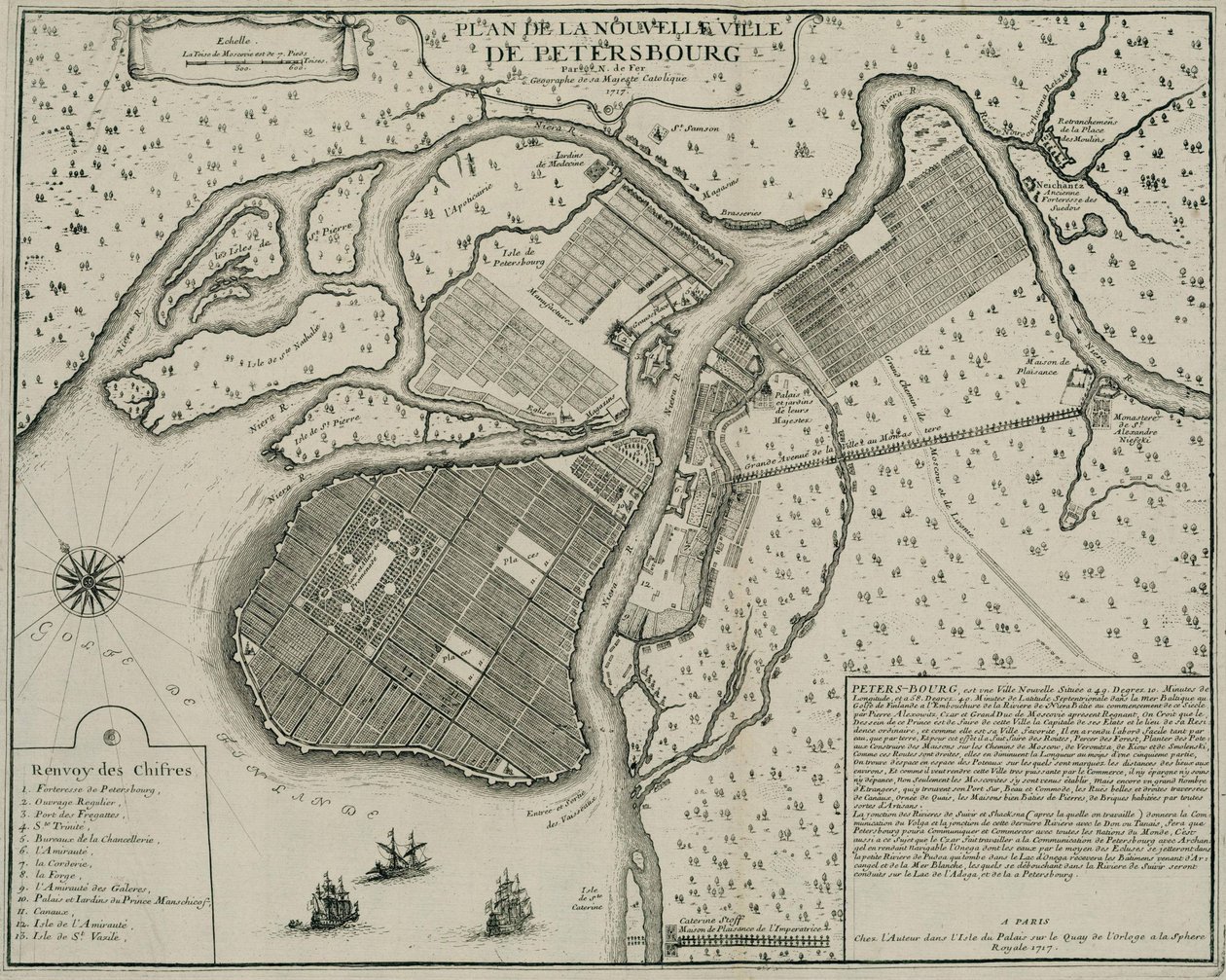 Kort over Petersborg, 1717 af Nicolas de Fer