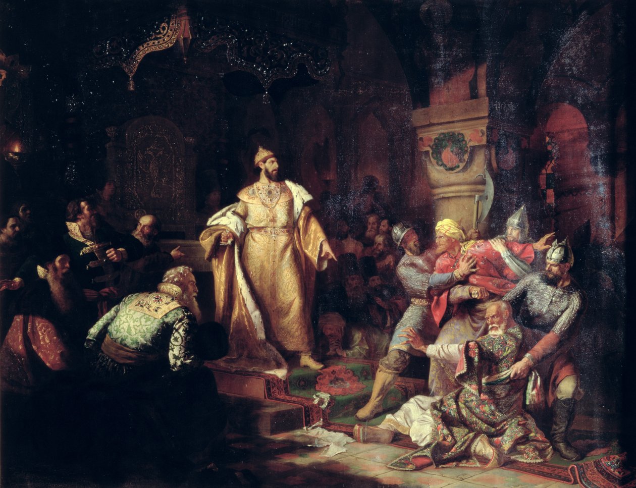 Zar Ivan III (1440-1505) river Tatar Khans gerning, 1862 af Nikolai Semenovich Shustov