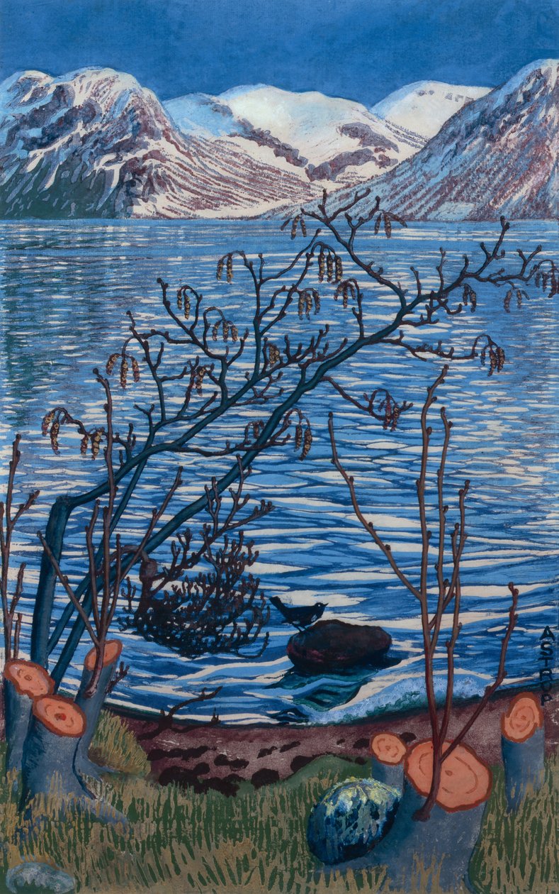 Fugl på sten af Nikolai Astrup