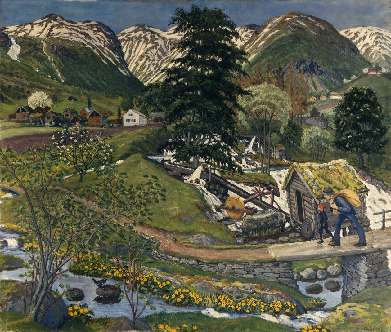Kvennagong og Jølstertun (olie på lærred) af Nikolai Astrup