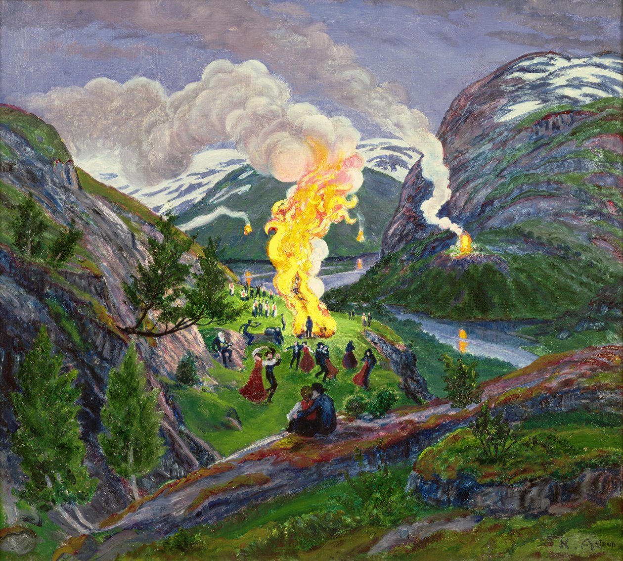 Midsommerild (olie på lærred) af Nikolai Astrup