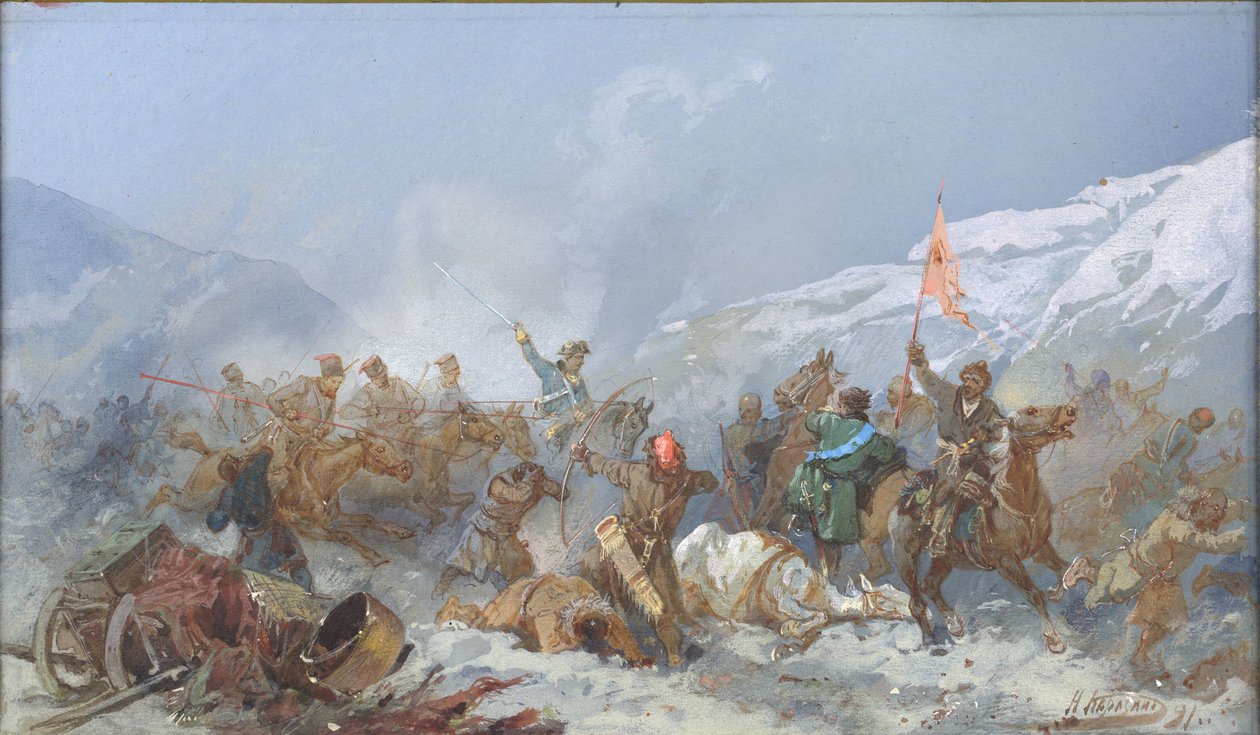Kæmp med Pugachevs tropper, 1891. af Nikolai Nikolayevich Karasin