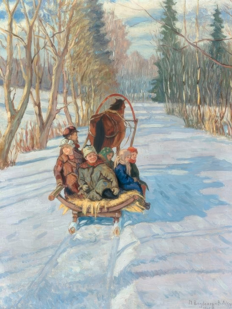 Børn på en slæde af Nikolai P. Bogdanow Bjelski