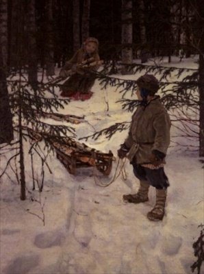 Indsamling af brænde, Rusland af Nikolai Petrovich Bogdanov Belsky