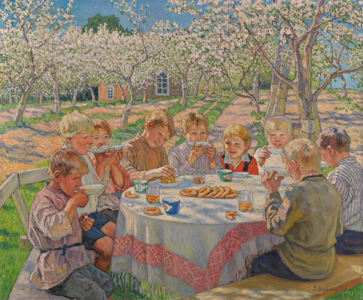 Te i æblehaven. af Nikolai Petrovich Bogdanov Belsky