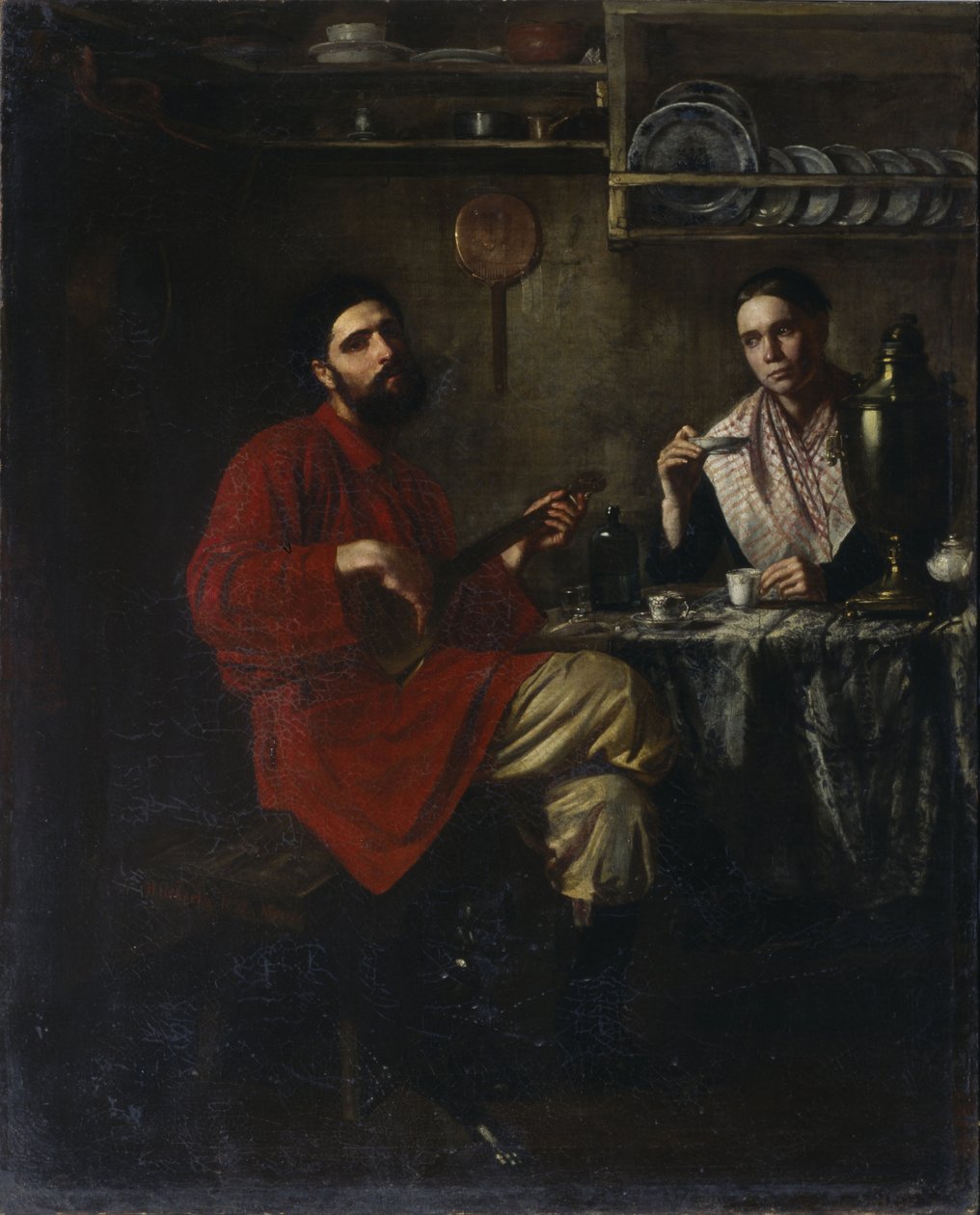 Hjemlig scene af bondelivet, 1855 af Nikolai Vasilyevich Nevrev