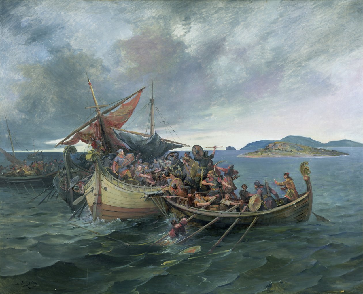 Slaget ved Svolder (olie på lærred) af Nils Bergslien