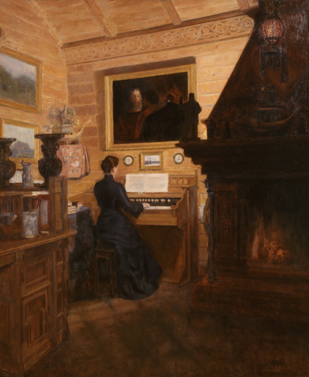 Kvinde ved cembalo af Nils Dahl Alstrup
