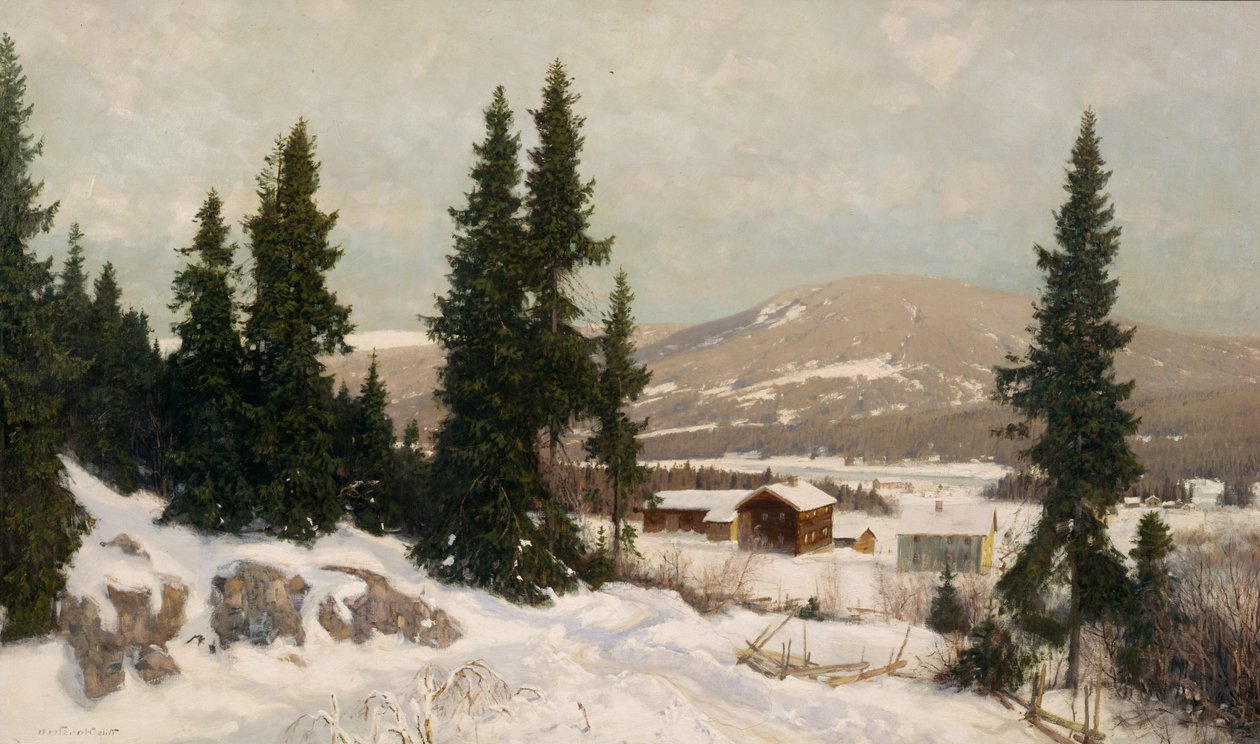Fra Osterdalen (olie på lærred) af Nils Hansteen