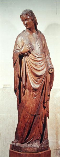 Bebudelsens jomfru (polykromt træ) af Nino Pisano