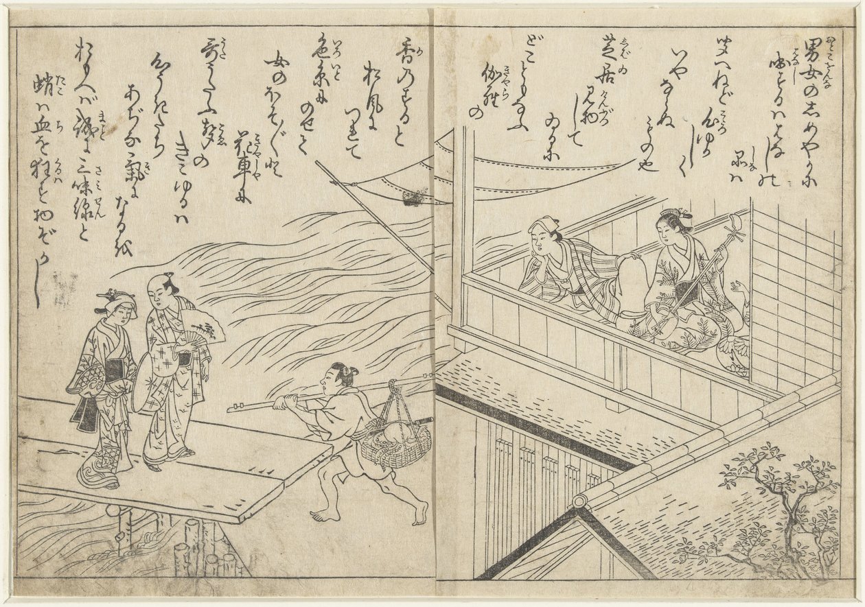 Tehus langs en flod af Nishikawa Sukenobu (attributed to)