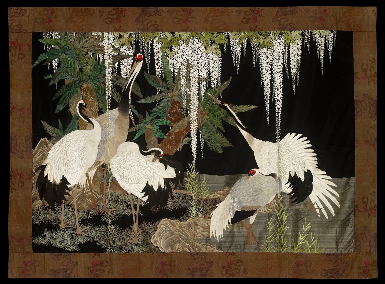 Traner, cycader og blåregn, c1905 af Nishimura Sozaemon