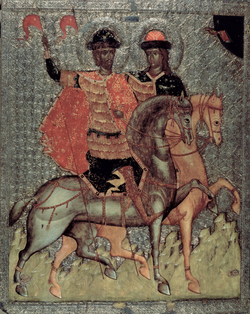 St. Boris og St. Gleb monteret, ca. 1377 (tempera på panel) af Novgorod School