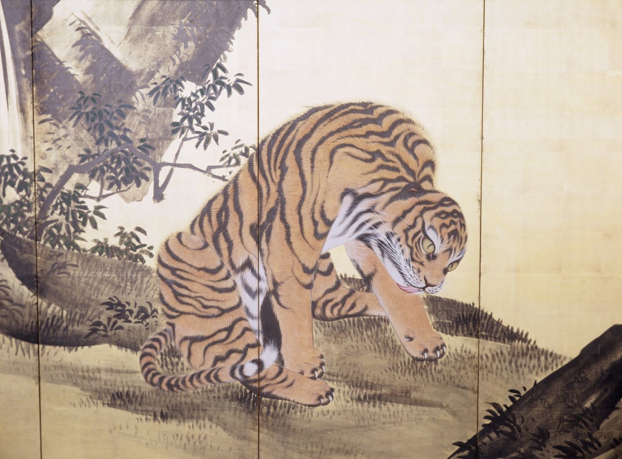 Tigre i et landskab af Obun Kunii