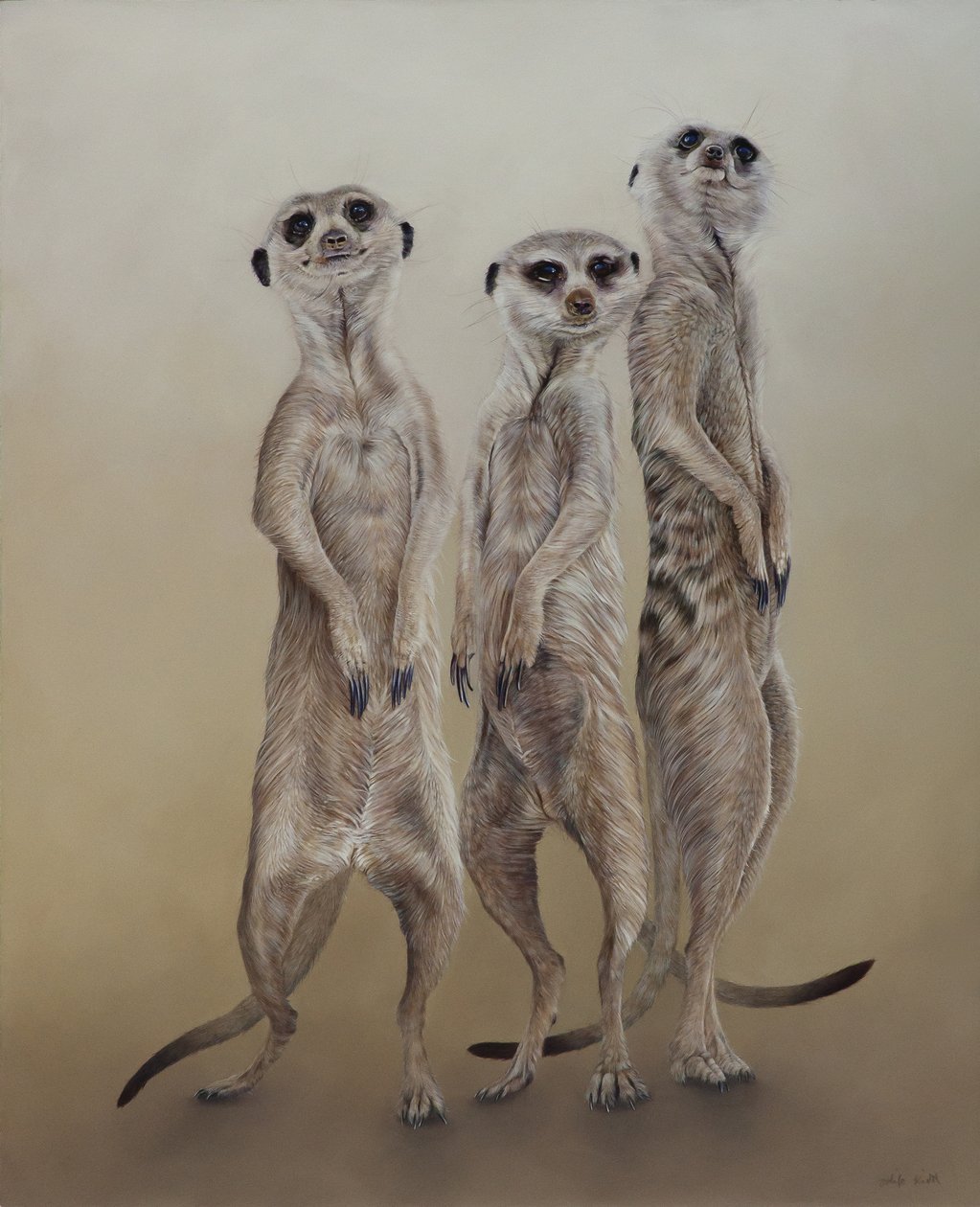 Meerkats, 2014 (akryl på gessobehandlet træ) af Odile Kidd