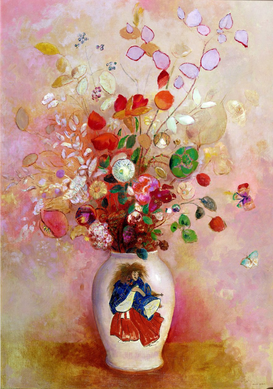 Buket blomster i japansk vase, ca.1905-08 af Odilon Redon