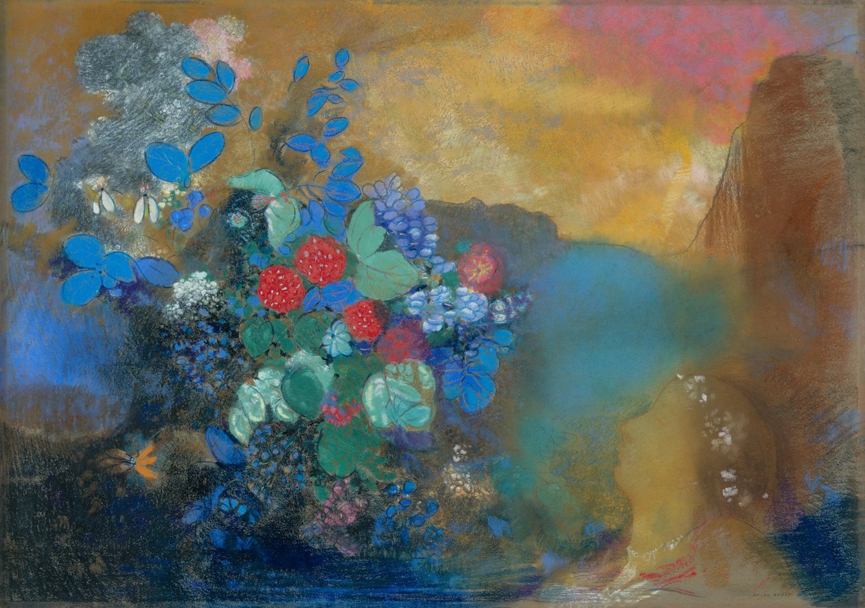 Ophelia blandt blomsterne af Odilon Redon