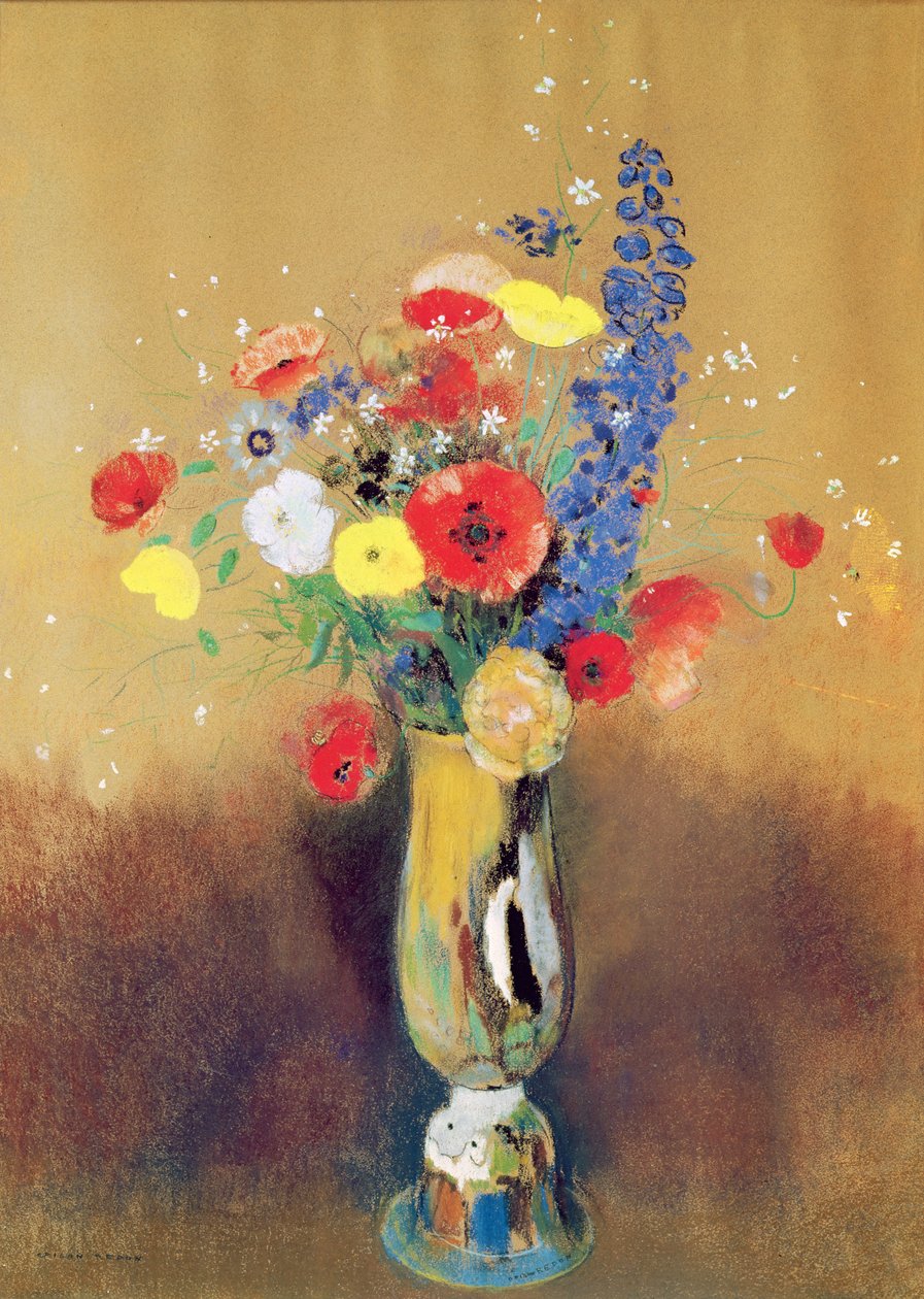 Vilde blomster i en langhalset vase, ca. 1912 (pastel på papir) af Odilon Redon