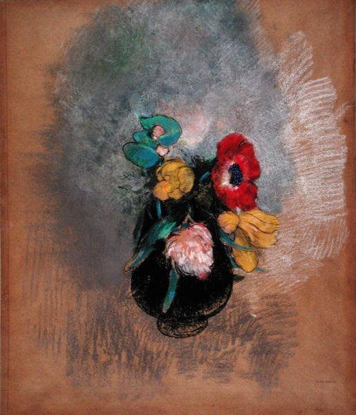 Anemoner og tulipaner (pastel på papir) af Odilon Redon