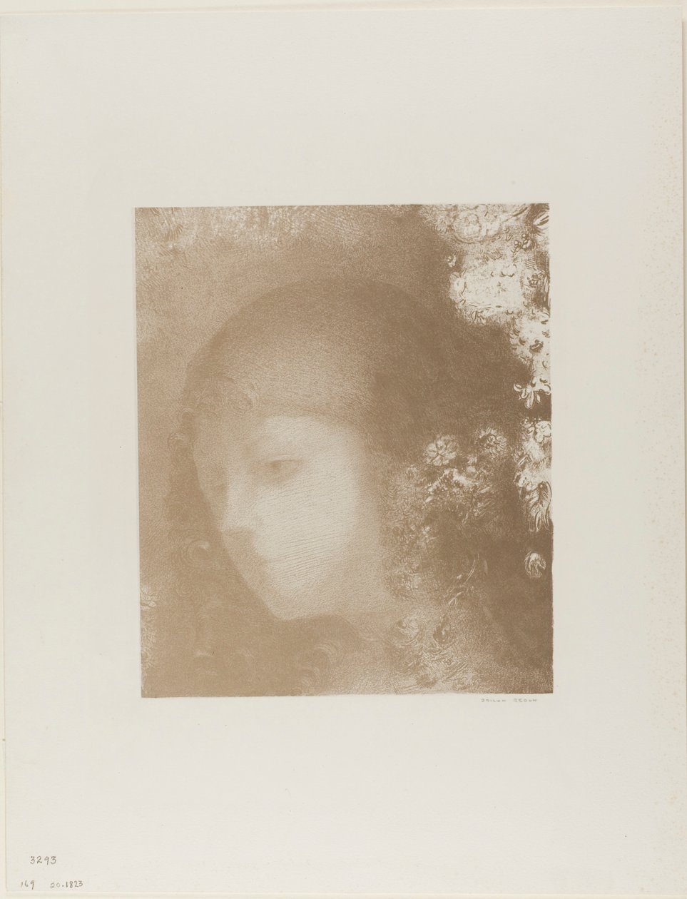 Børnehoved med blomster af Odilon Redon