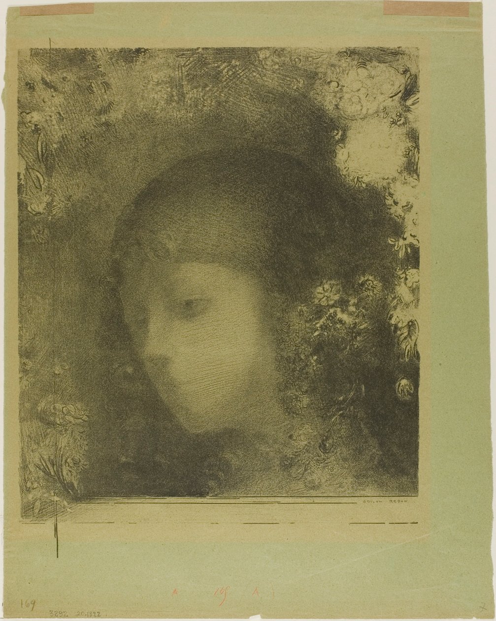 Børnehoved med blomster af Odilon Redon