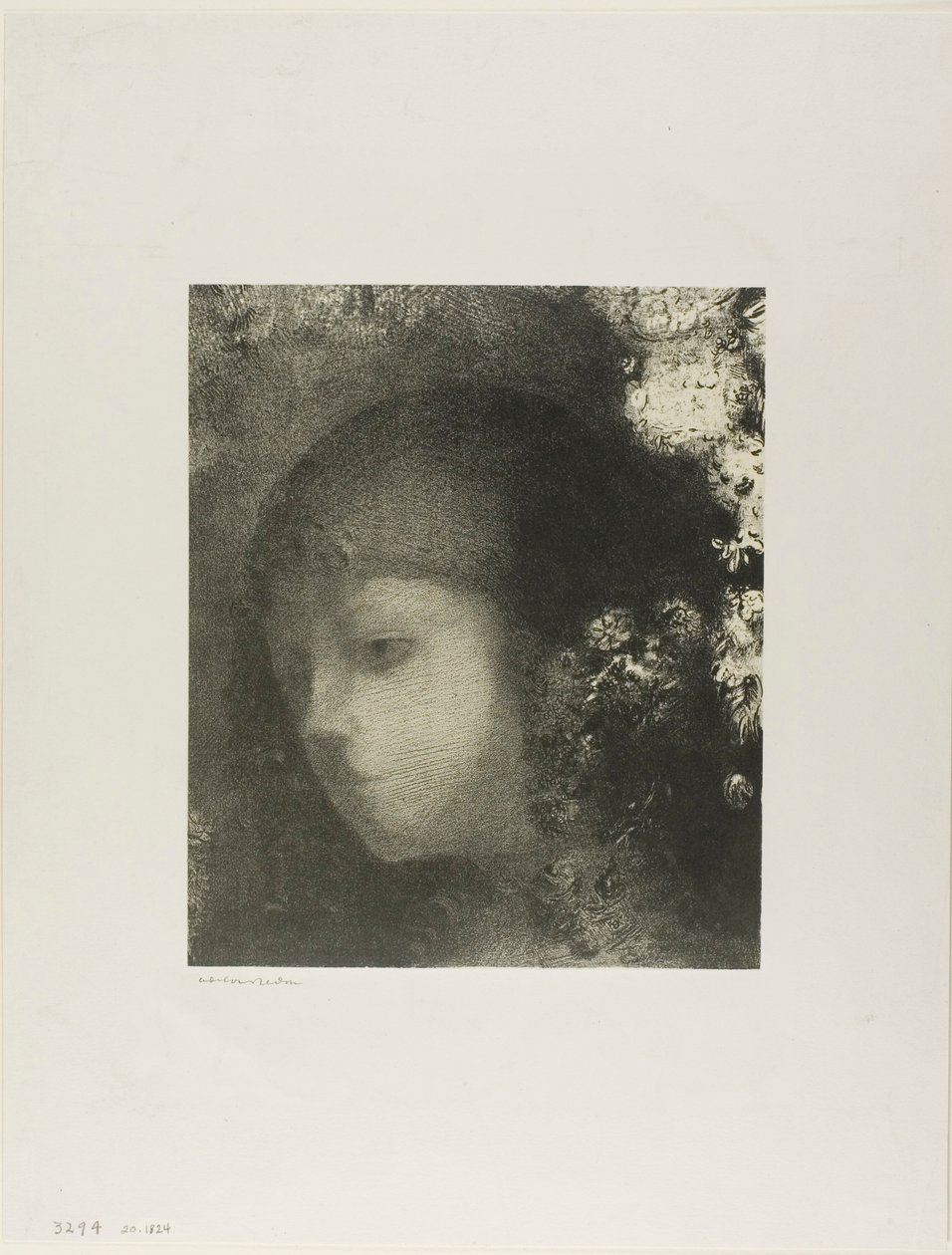 Børnehoved med blomster af Odilon Redon
