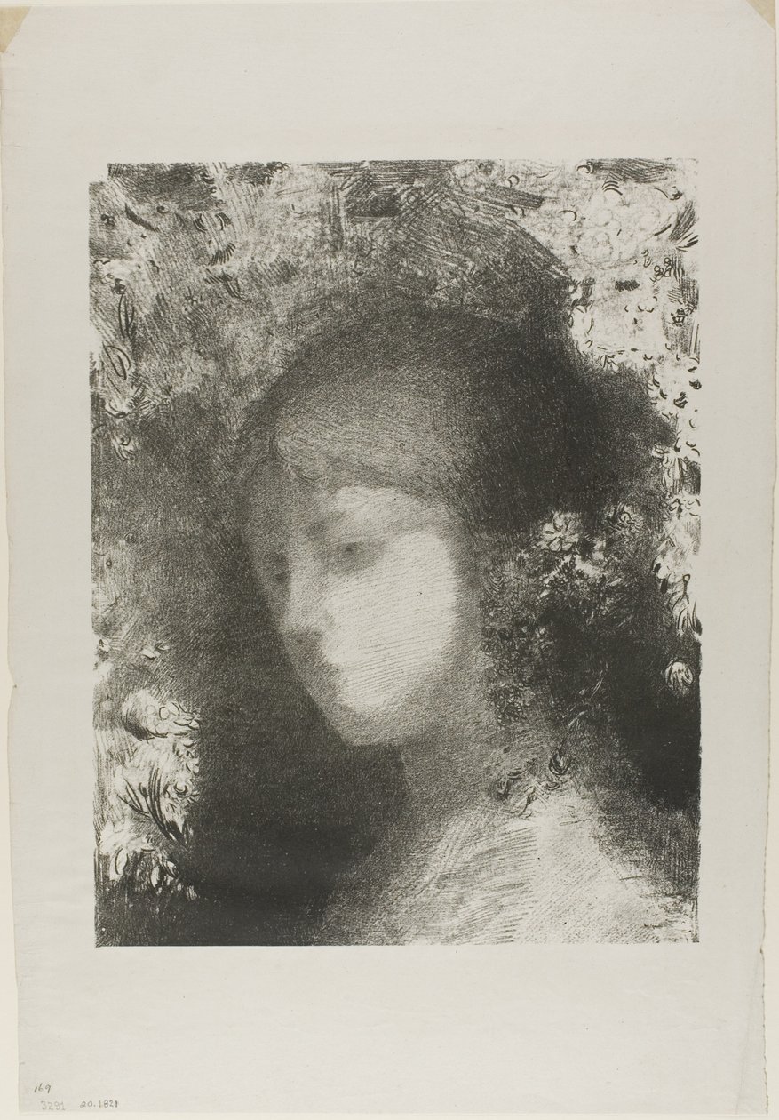 Børnehoved med blomster af Odilon Redon