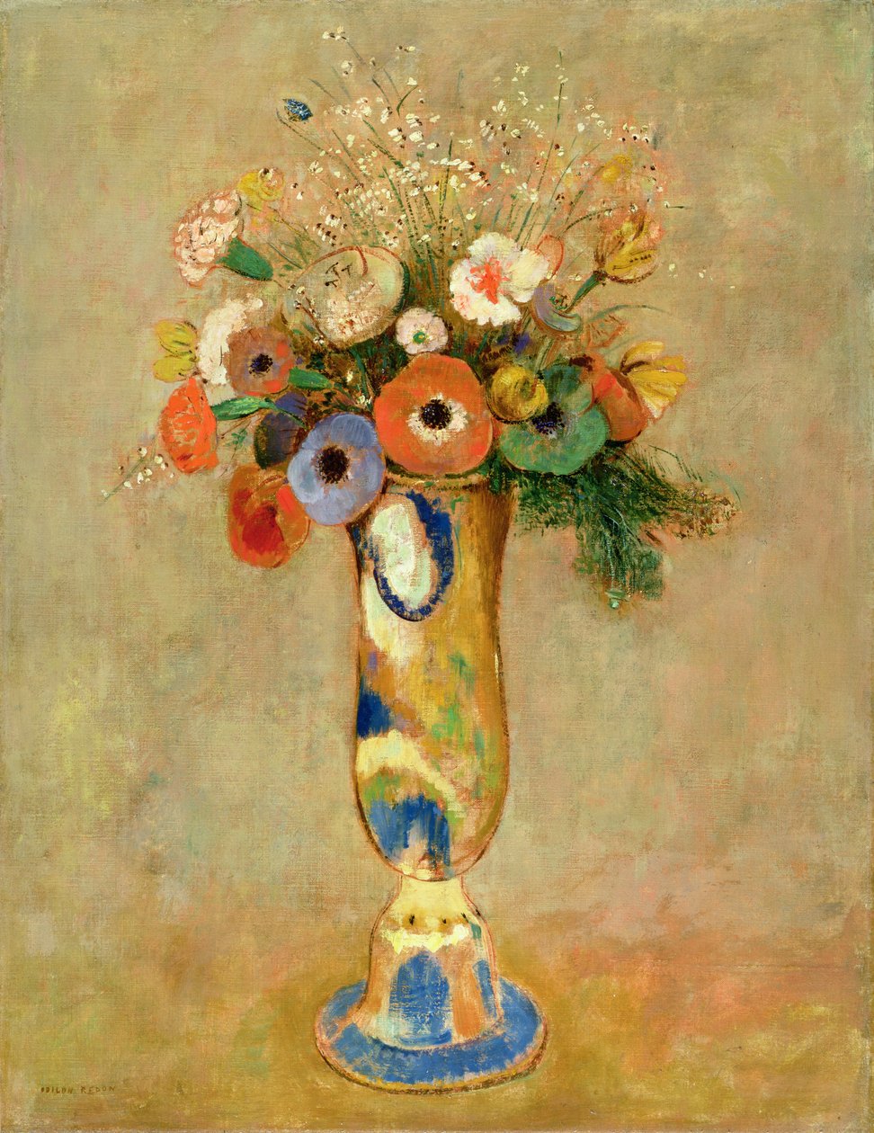 Blomster i malet vase af Odilon Redon