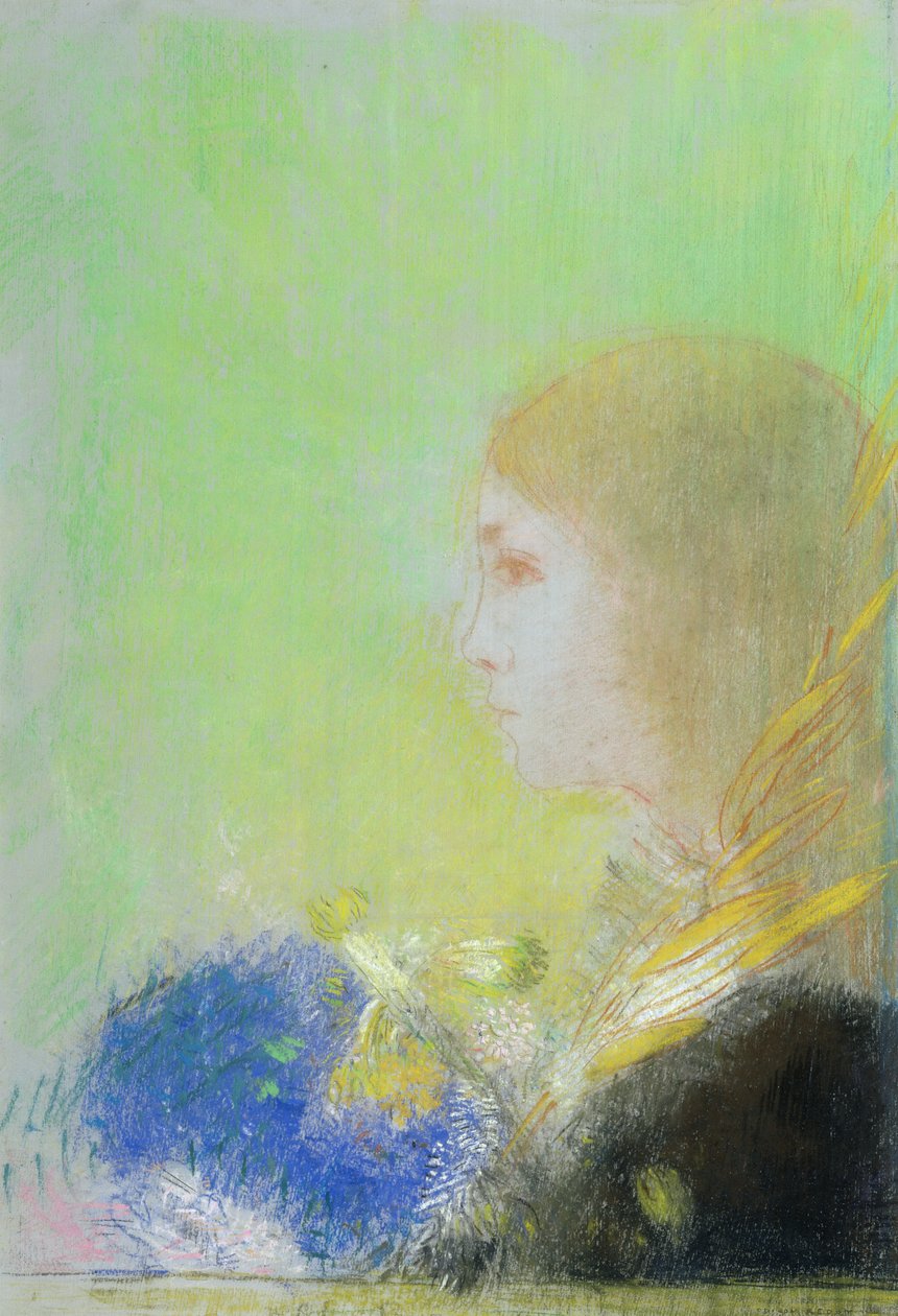 Profil af ung pige (pastel) af Odilon Redon