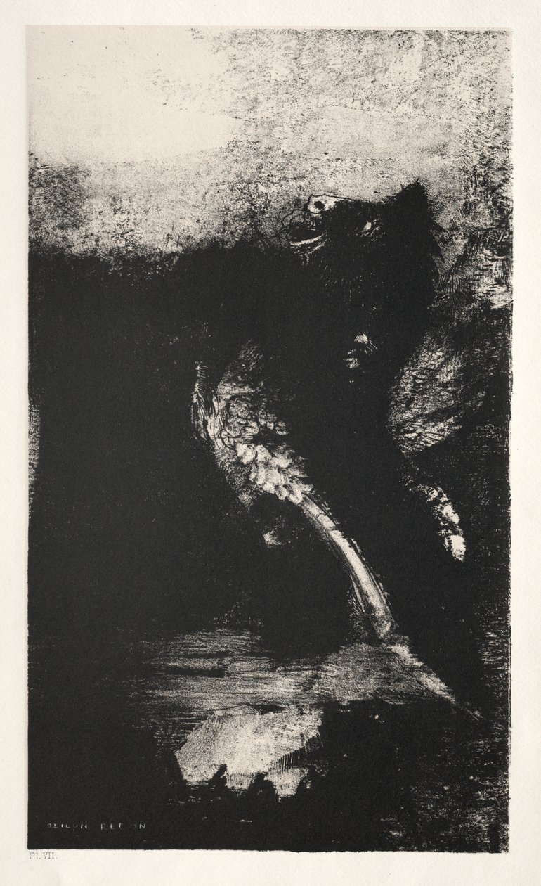 Kimæren med grønne øjne vender, bugter af Odilon Redon