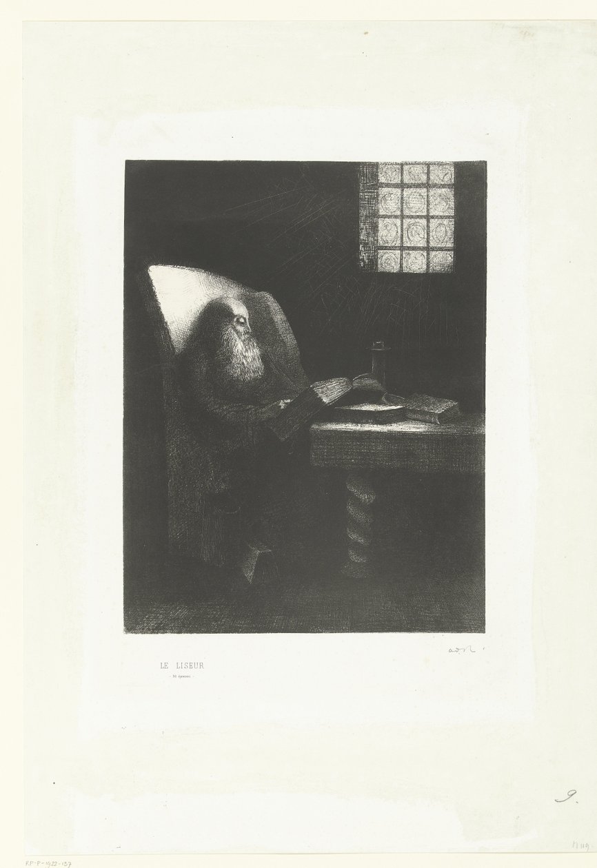 The Reader, 1892 (trykt) af Odilon Redon