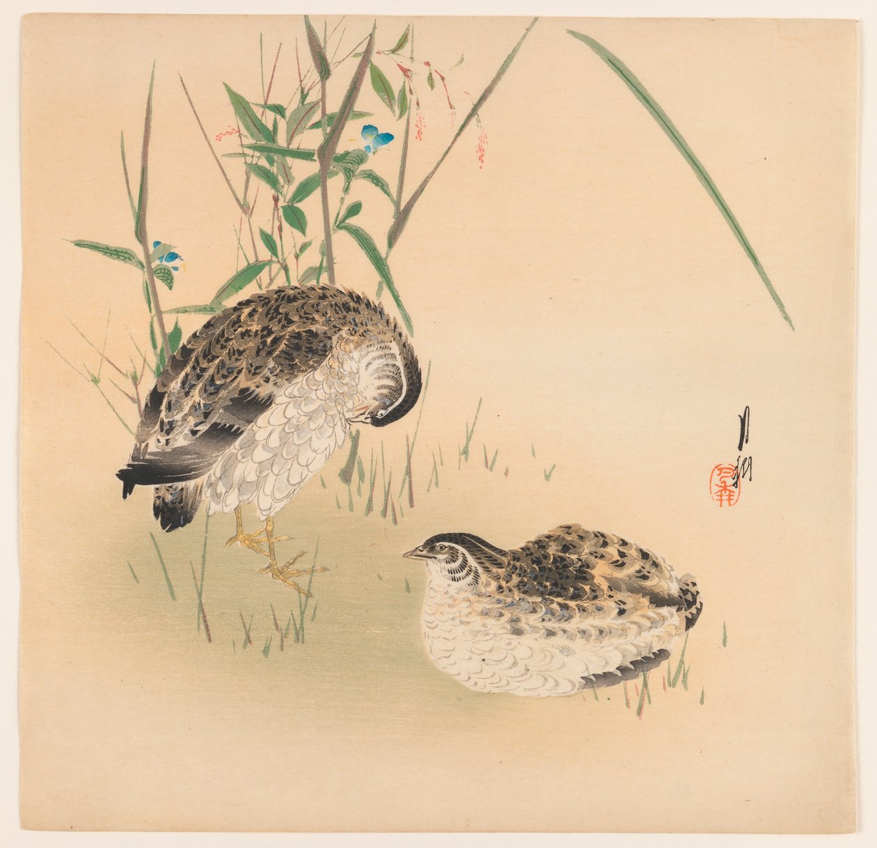 To vagtler, ca. 1890-1910 (træblok farvetryk) af Ogata Gekko