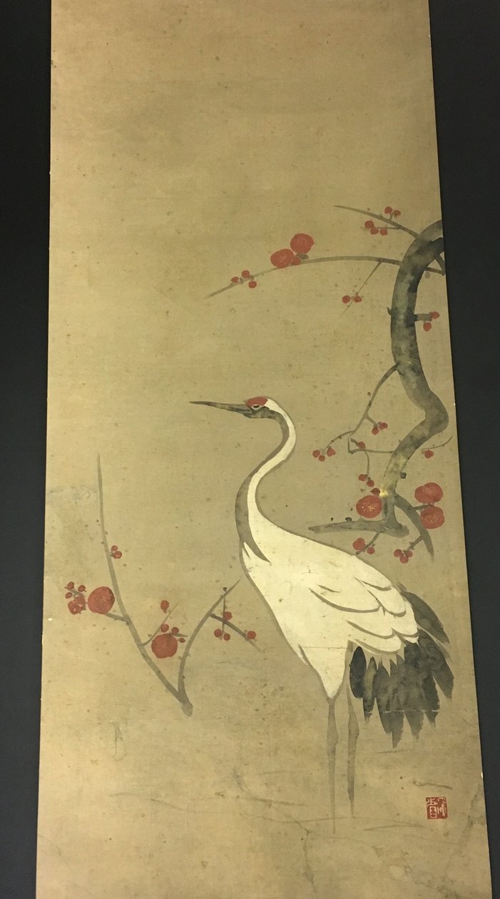 Rød blommegren og en trane af Ogata Kenzan
