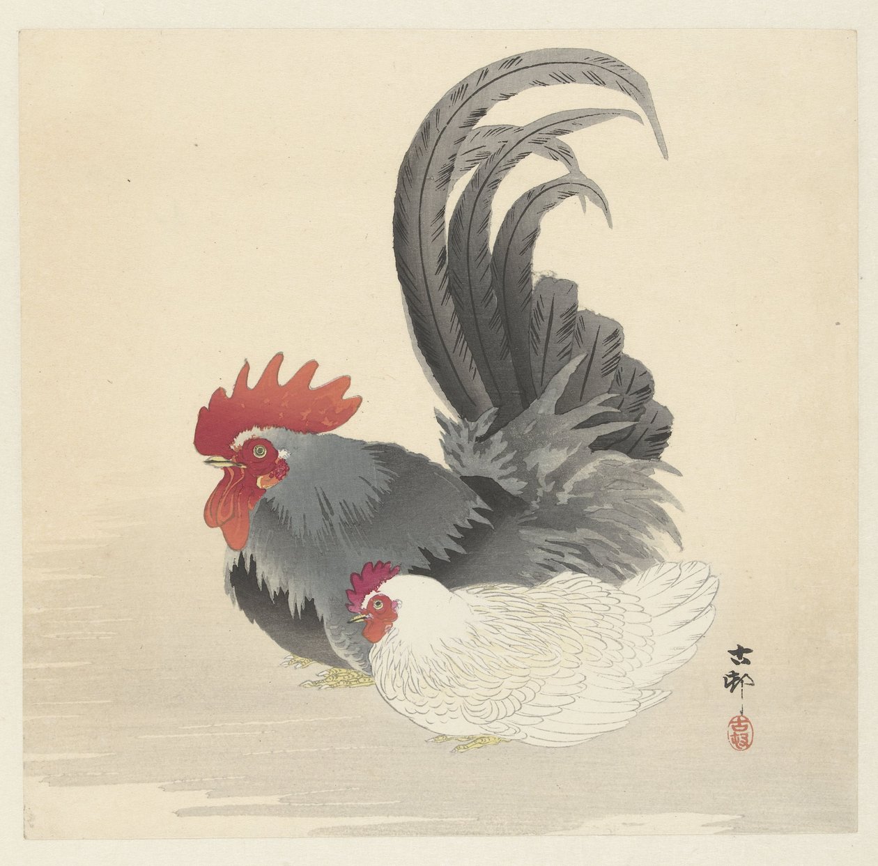 Kylling og hane af Ohara Koson