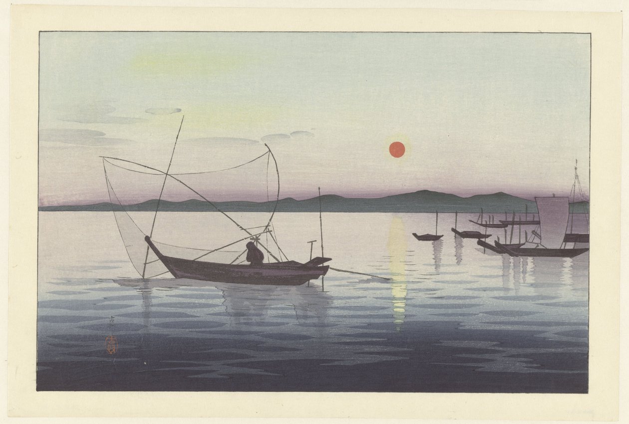 Kalastusveneet auringonlaskun aikaan af Ohara Koson