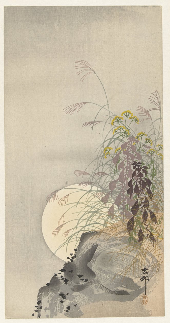 Græsser ved fuldmåne af Ohara Koson