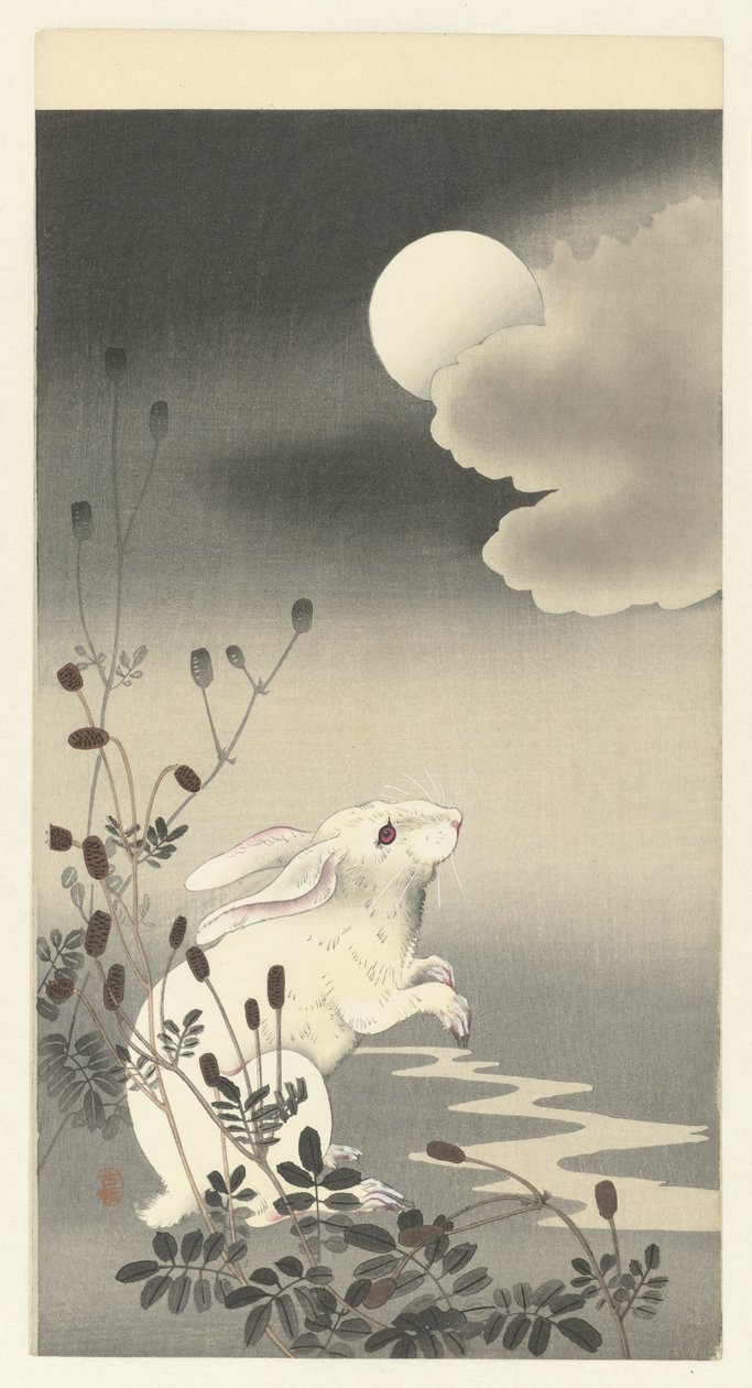 Kanin ved fuldmåne af Ohara Koson