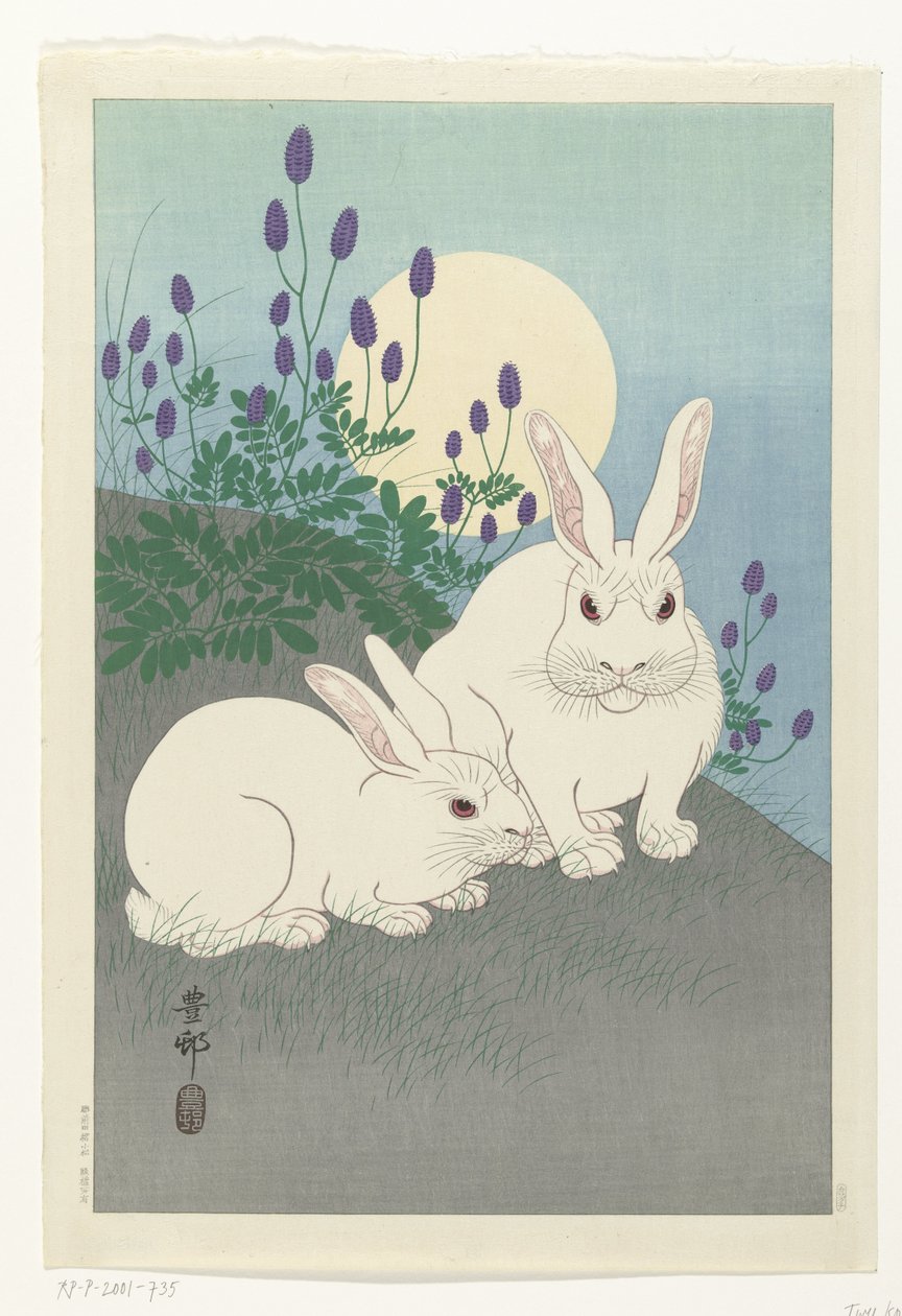 Kaniner ved fuldmåne af Ohara Koson