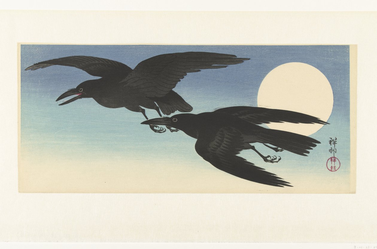 Krager ved fuldmåne af Ohara Koson