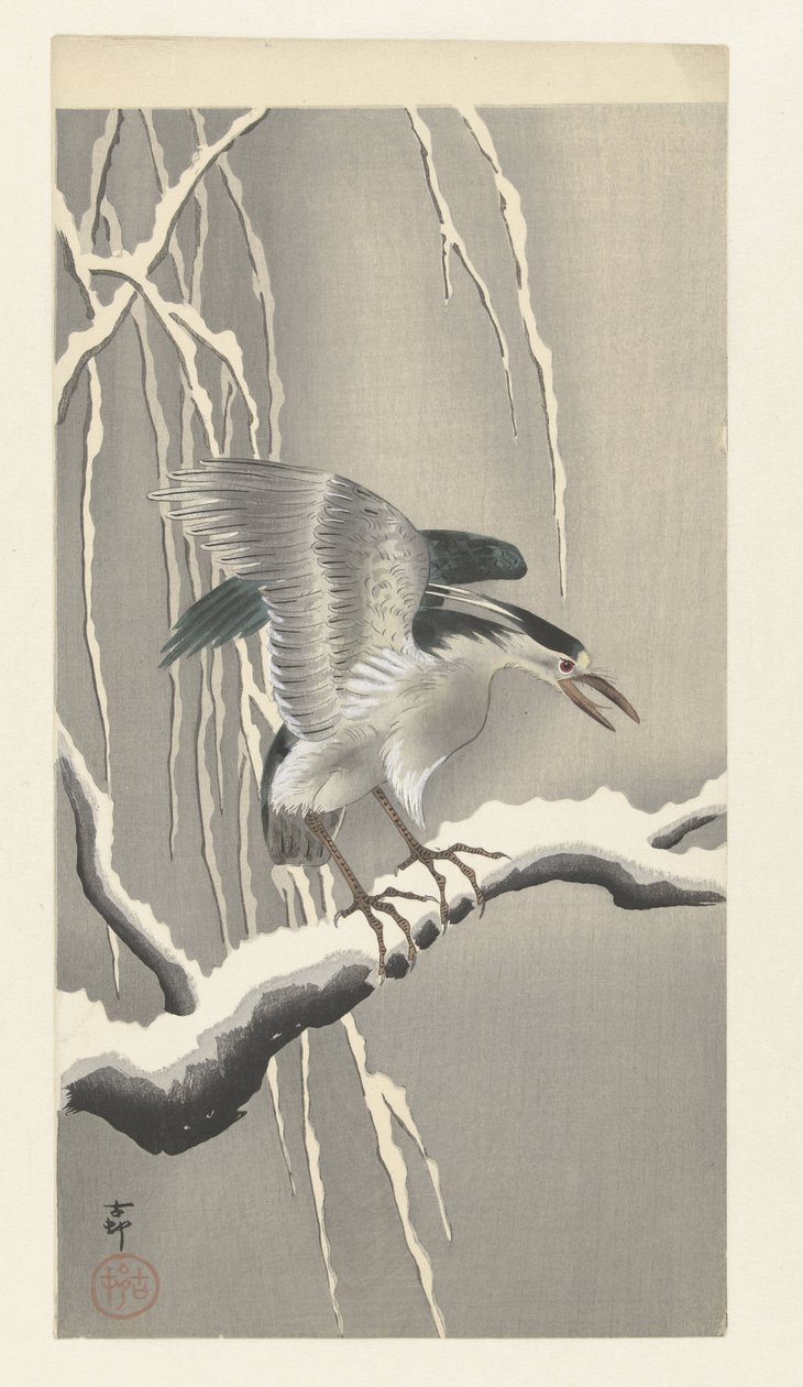 Kvak på sneklædt gren af Ohara Koson