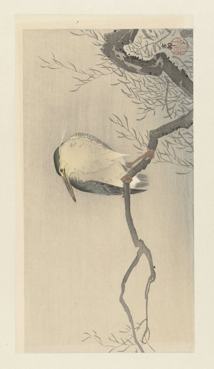 Kwak på finurlig gren. af Ohara Koson