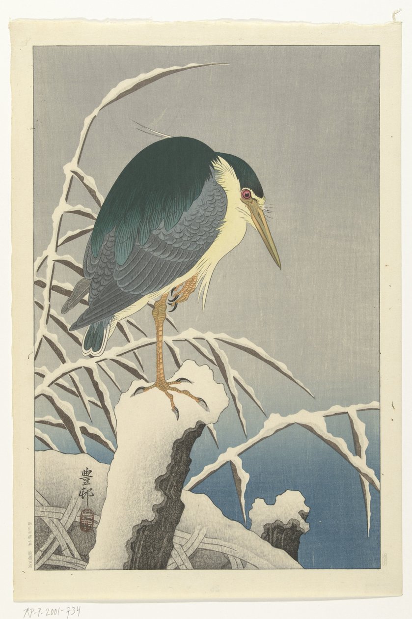 Hejre i sne af Ohara Koson
