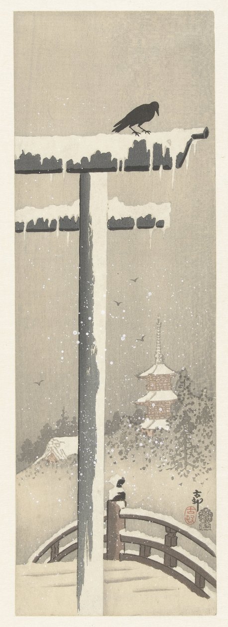 Torii i sneen af Ohara Koson